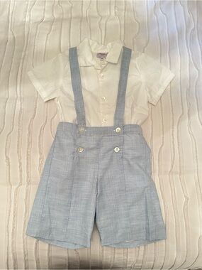 Classic Light Blue Suspender Shorts for Kids